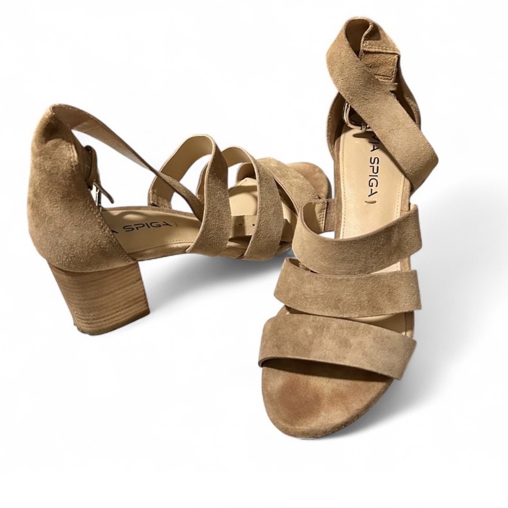 Via Spiga Beige Strappy Block Heel Sandals